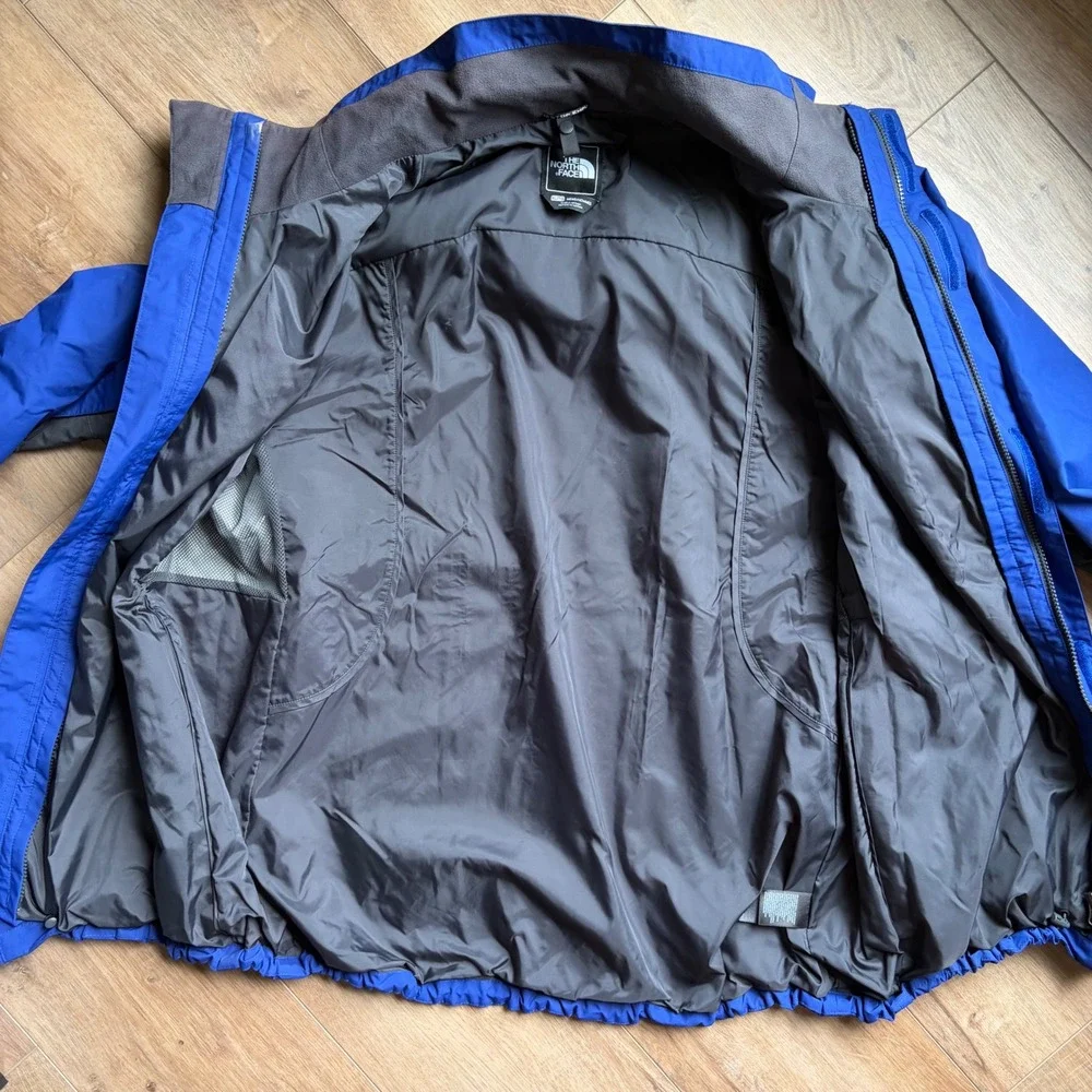 The North Face Men's XL HyVent Jacket Blue Gray Hooded Rain Shell Gorpcore